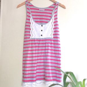 Juicy Couture Pink Striped Lace Front Lounge Tank